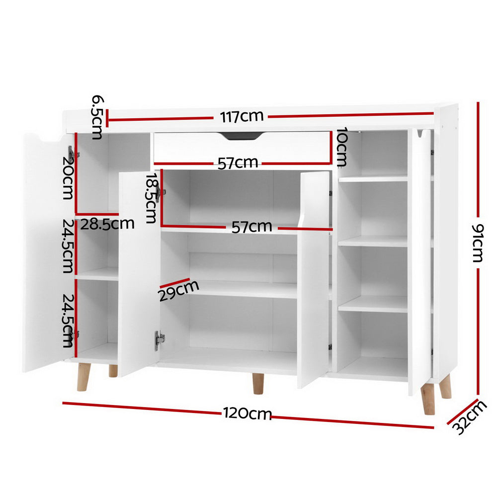 Artiss Shoe Cabinet Shoes Storage Rack 120cm Organiser White Drawer Cupboard