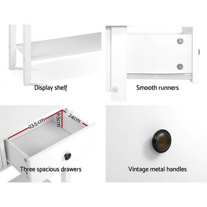 Hallway Console Table Hall Side Entry 3 Drawers Display White Desk Furniture