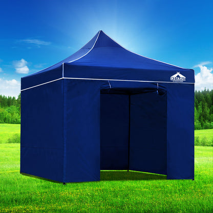 Instahut Gazebo Pop Up Marquee 3x3m Folding Wedding Tent Gazebos Shade Blue