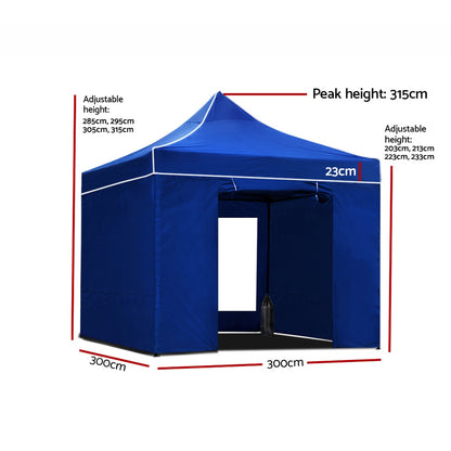 Instahut Gazebo Pop Up Marquee 3x3 Folding Wedding Tent Gazebos Shade Blue