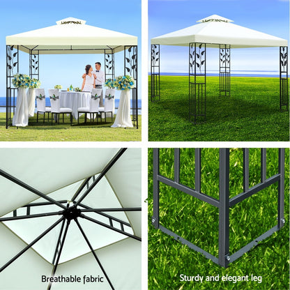 Instahut Gazebo 3x3m Party Marquee Outdoor Wedding Event Tent Iron Art Canopy White