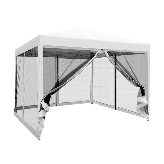 Instahut Gazebo Pop Up Marquee 3x3 Wedding Side Mesh Wall Outdoor Gazebos White