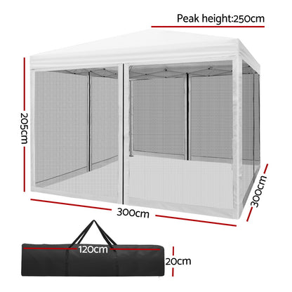 Instahut Gazebo Pop Up Marquee 3x3 Wedding Side Mesh Wall Outdoor Gazebos White