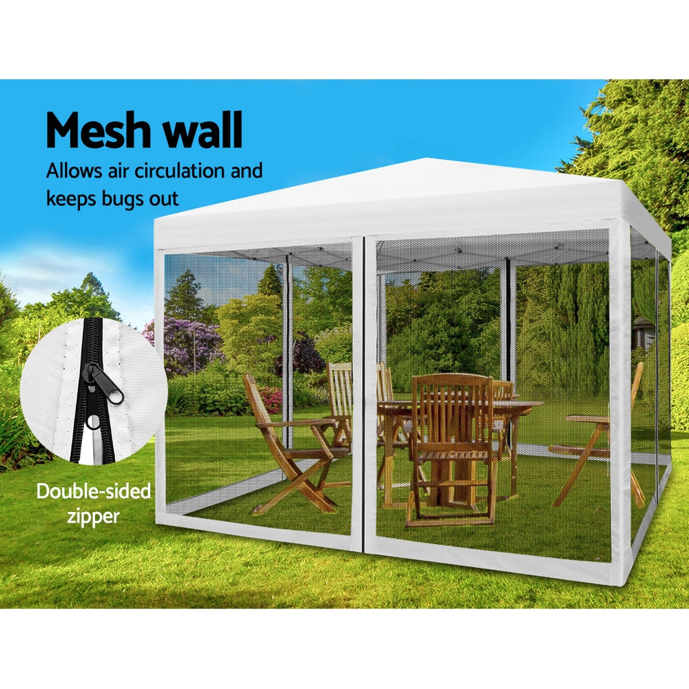 Instahut Gazebo Pop Up Marquee 3x3 Wedding Side Mesh Wall Outdoor Gazebos White