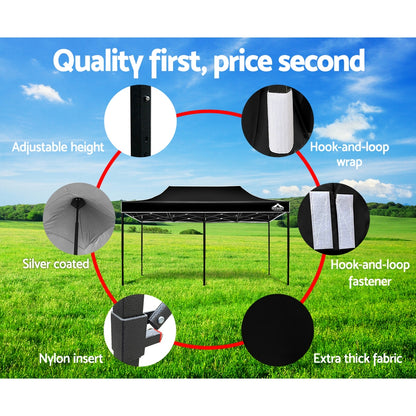 Instahut Gazebo Pop Up Marquee 3x6m Outdoor Tent Folding Wedding Gazebos Black