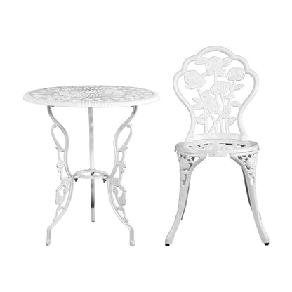 Gardeon Outdoor Furniture Chairs Table 3pc Aluminium Bistro White