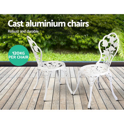 Gardeon Outdoor Furniture Chairs Table 3pc Aluminium Bistro White