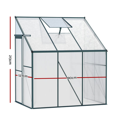 Greenfingers Greenhouse Aluminium Polycarbonate Green House Garden Shed1.9x1.27M