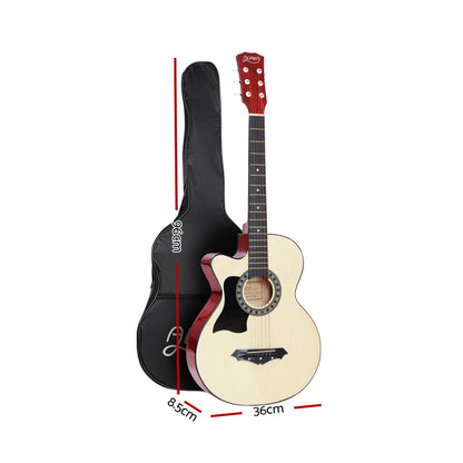 ALPHA 38 Inch Wooden Acoustic Guitar Left handed with Accessories set Natural Wood