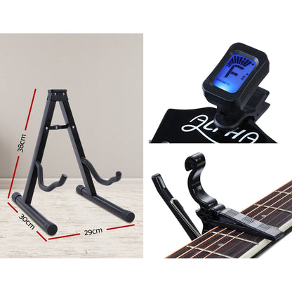 Alpha 41" Inch Electric Acoustic Guitar Wooden Classical Full Size EQ Capo Black