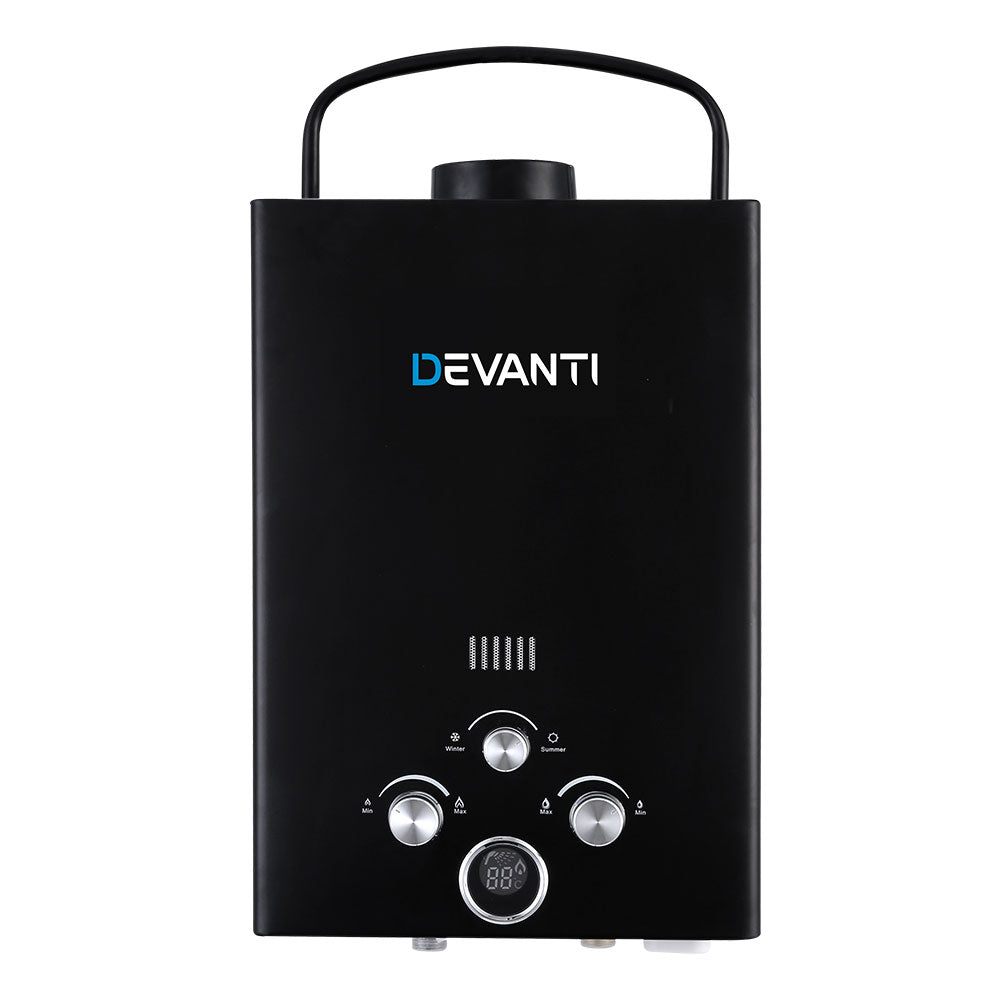 Devanti Outdoor Gas Hot Water Heater Portable Camping Shower 12V Pump Black