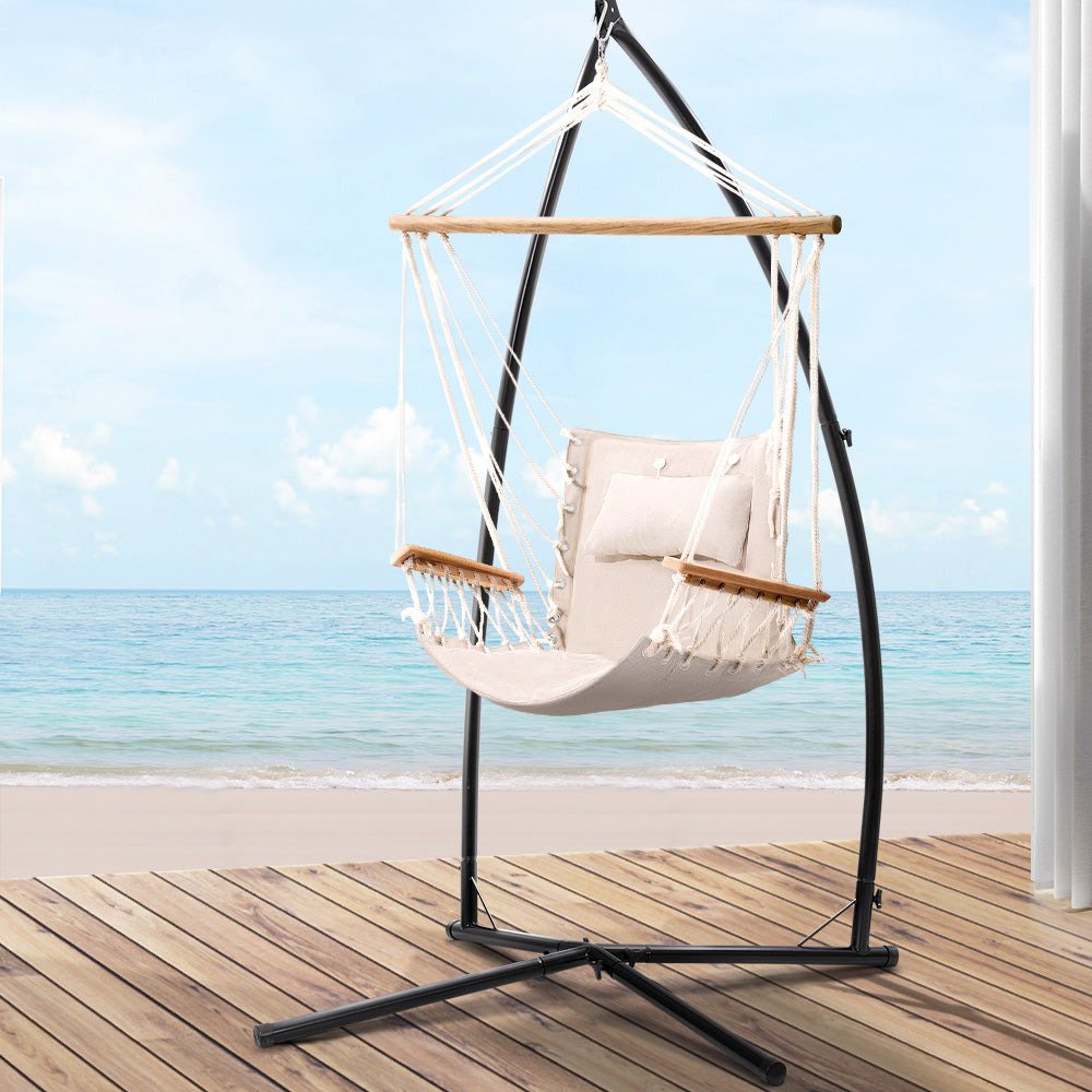 Gardeon Outdoor Hammock Chair with Steel Stand Hanging Hammock Beach Cream