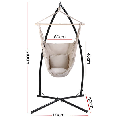 Gardeon Outdoor Hammock Chair with Steel Stand Hanging Hammock with Pillow Cream