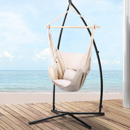 Gardeon Outdoor Hammock Chair with Steel Stand Hanging Hammock with Pillow Cream