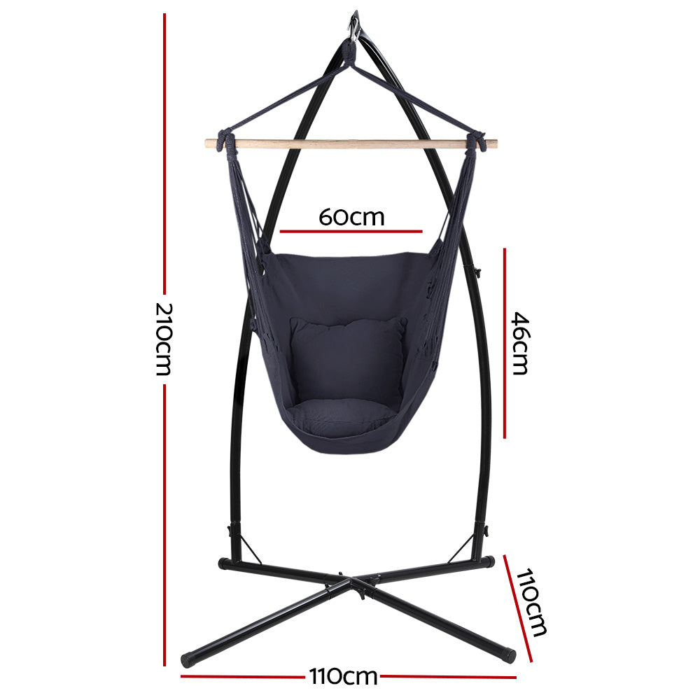 Gardeon Outdoor Hammock Chair with Steel Stand Hanging Hammock with Pillow Grey