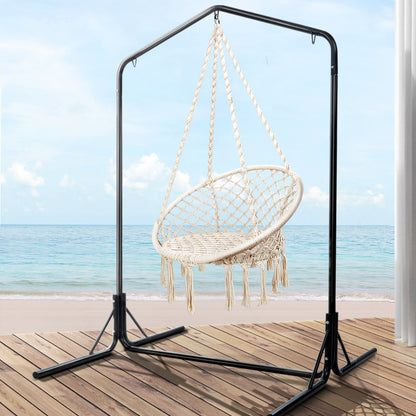 Gardeon Outdoor Hammock Chair with Stand Cotton Swing Relax Hanging 124CM Cream