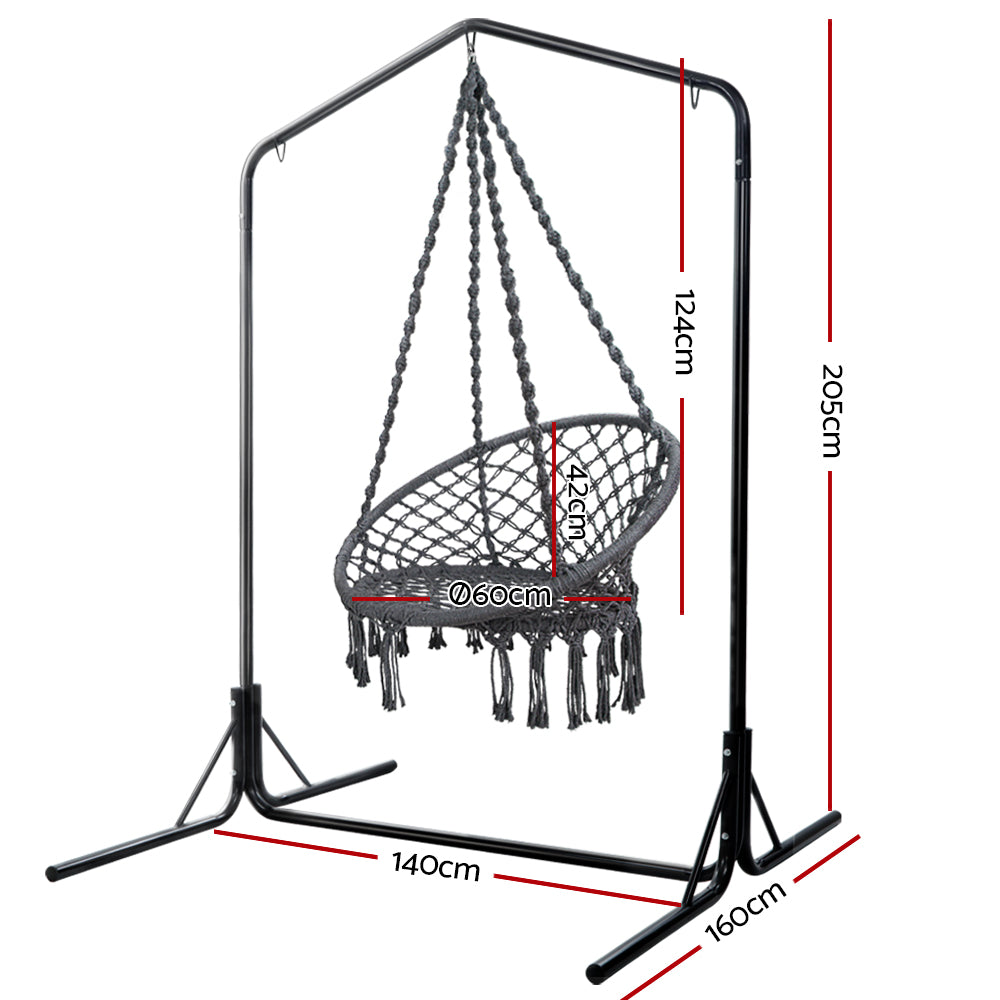 Gardeon Outdoor Hammock Chair with Stand Cotton Swing Relax Hanging 124CM Grey