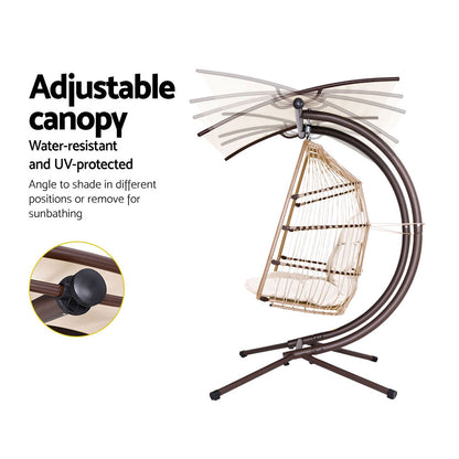 Gardeon Outdoor Furniture Lounge Hanging Swing Chair Egg Hammock Stand Rattan Wicker Latte