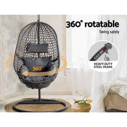 Gardeon Swing Chair Egg Hammock With Stand Outdoor Furniture Wicker Seat Black