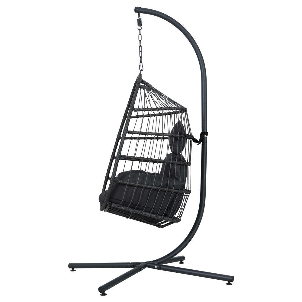 Gardeon Egg Swing Chair Hammock Stand Outdoor Furniture Hanging Wicker Seat Grey