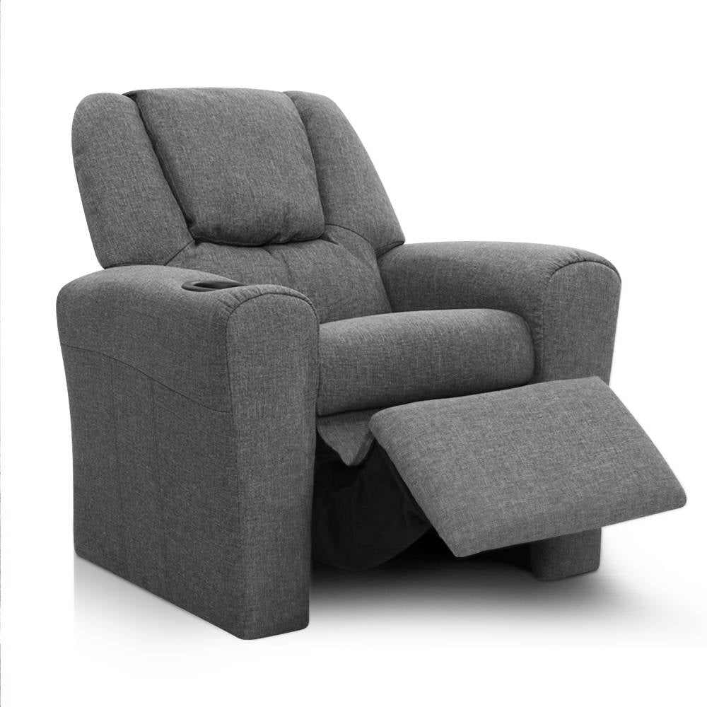 Keezi Kids Recliner Chair Grey Linen Soft Sofa Lounge Couch Children Armchair