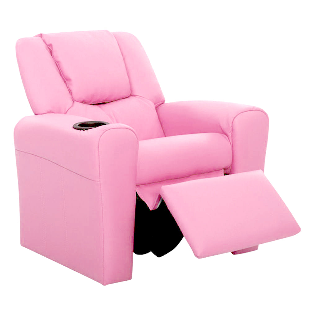 Keezi Kids Recliner Chair Pink PU Leather Sofa Lounge Couch Children Armchair