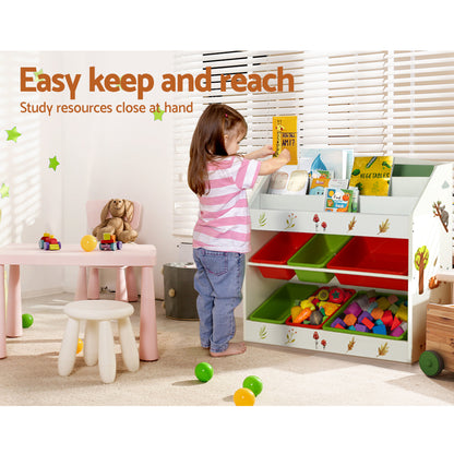 Keezi Kids Bookshelf Toy Box Organiser Children 6 Bins Display Shelf Storage Box