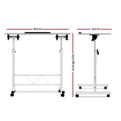 Portable Mobile Laptop Desk Notebook Computer Height Adjustable Table Sit Stand Study Office Work White