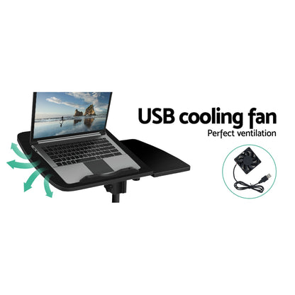 Artiss Laptop Table Desk Adjustable Stand With Fan - Black