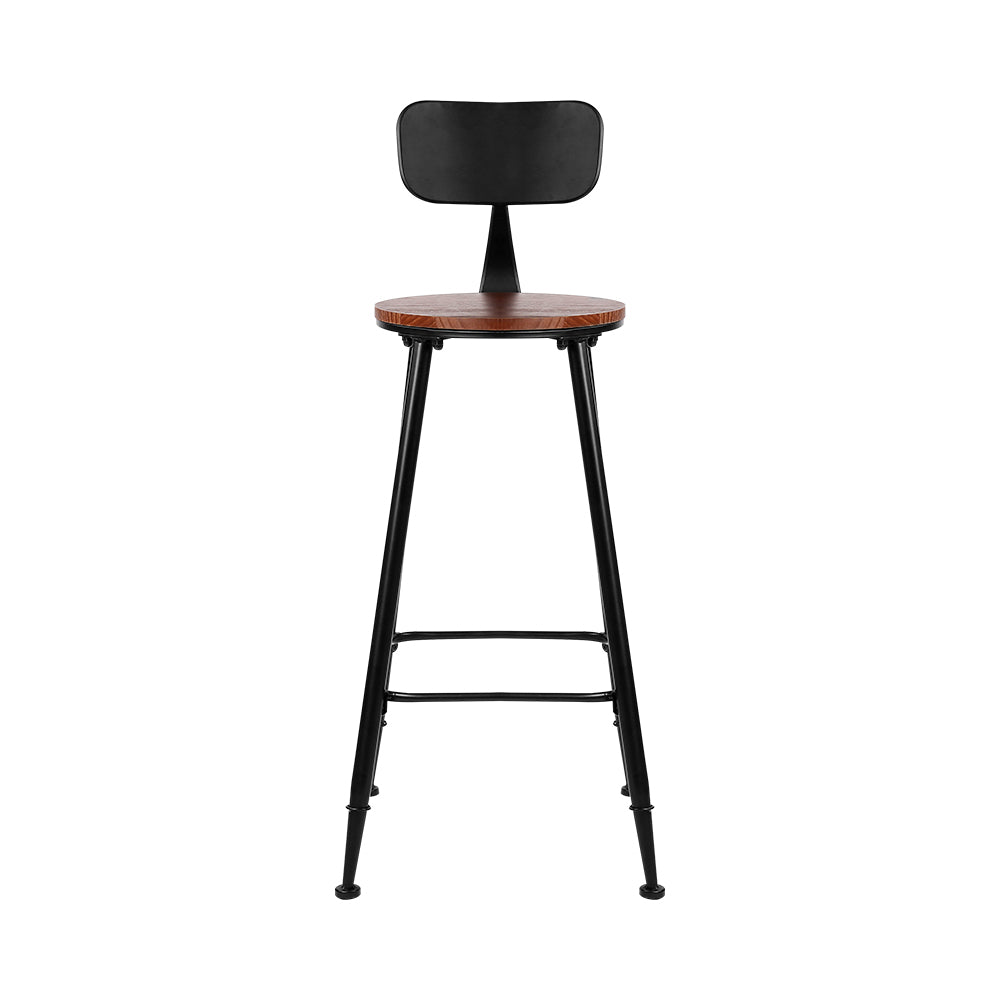 Set of 2 Artiss Bar Stools Pinewood Metal - Black and Wood