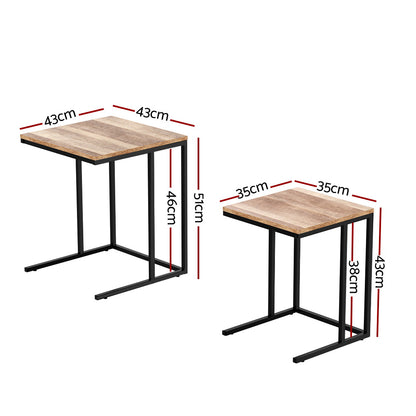 Artiss Coffee Table Nesting Side Tables Wooden Rustic Vintage Metal Frame