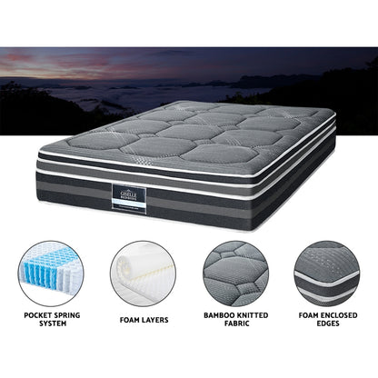 Giselle 35CM QUEEN Mattress Bed 7 Zone Dual Euro Top Pocket Spring Medium Firm