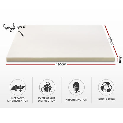 Giselle Bedding Memory Foam Mattress Topper w/Cover 8cm - Single