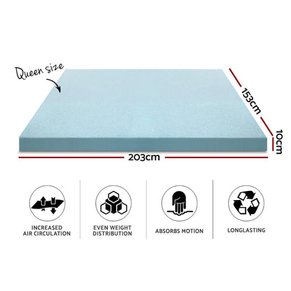 Giselle Bedding Cool Gel Memory Foam Mattress Topper w/Bamboo Cover 10cm - Queen