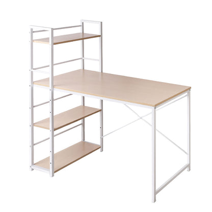 Artiss Metal Desk with Shelves - White with Oak Top