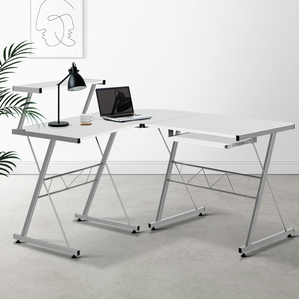 Artiss Corner Metal Pull Out Table Desk - White