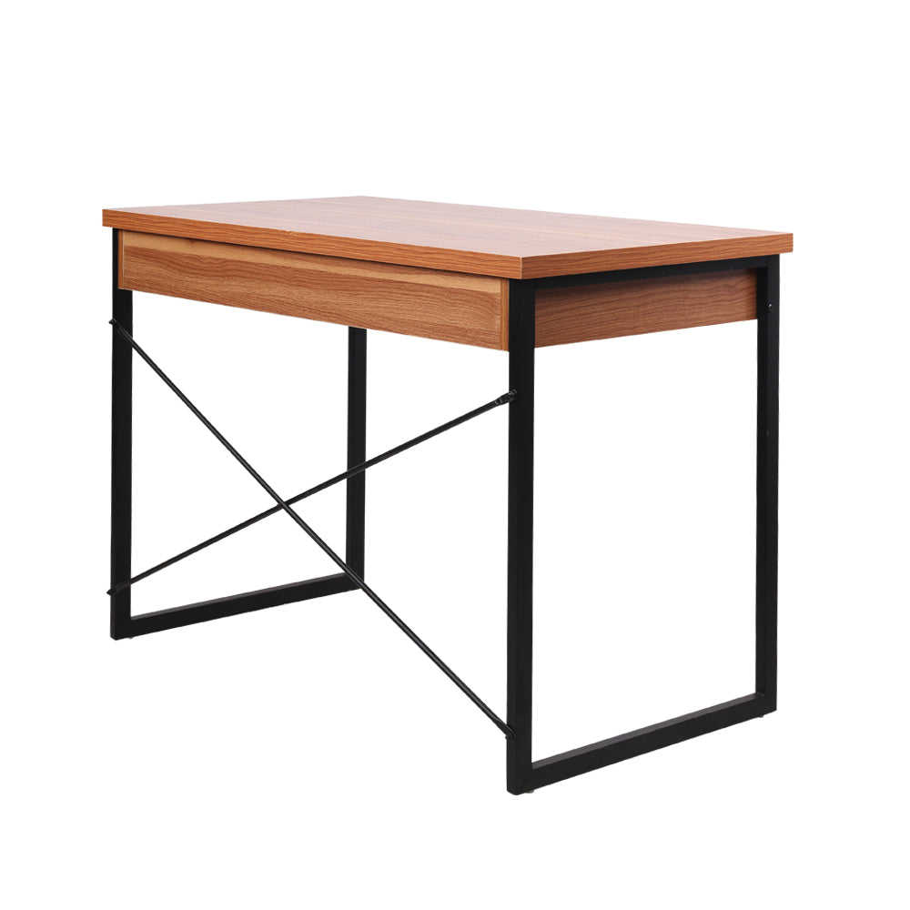 Artiss Metal Desk with Drawer - Walnut