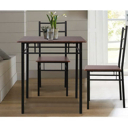 Artiss Metal Table and Chairs - Walnut & Black