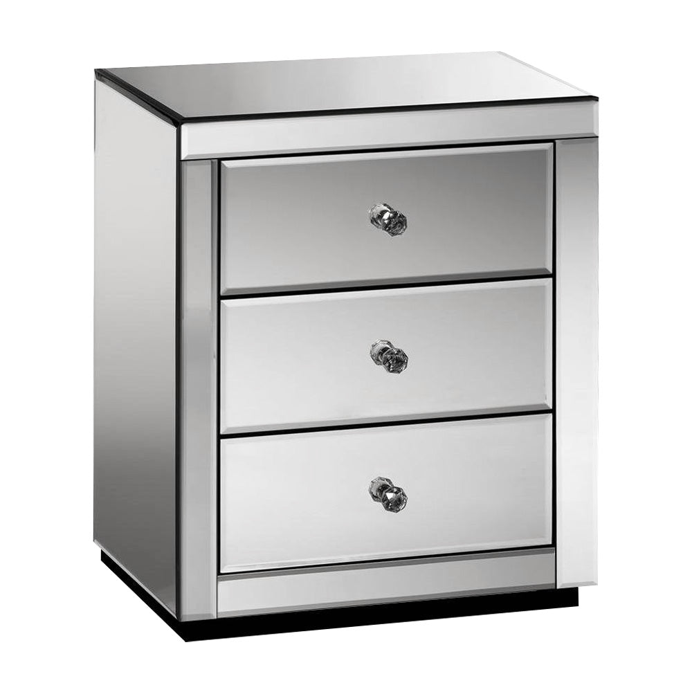 Artiss Mirrored Bedside table Drawers Furniture Mirror Glass Presia Smoky Grey