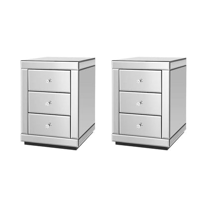 Artiss Set of 2 Bedside Tables Drawers Mirrored Side End Table Cabinet Nightstand