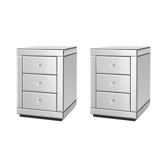 Artiss Set of 2 Bedside Tables Drawers Mirrored Side End Table Cabinet Nightstand