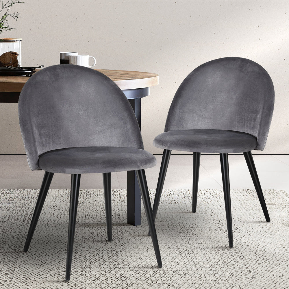 Artiss Set of 2 Velvet Modern Dining Chair - Dark Grey