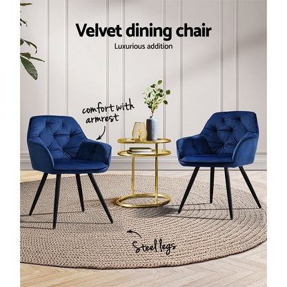 Artiss Set of 2 Calivia Dining Chairs Kitchen Chairs Upholstered Velvet Blue