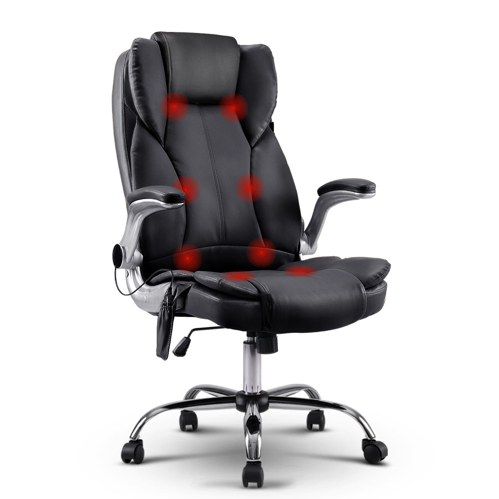 Artiss Massage Office Chair 8 Point PU Leather Office Chair - Black