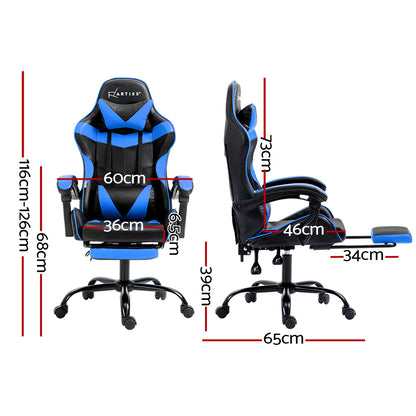 Artiss Office Chair Leather Gaming Chairs Footrest Recliner Study Work Blue