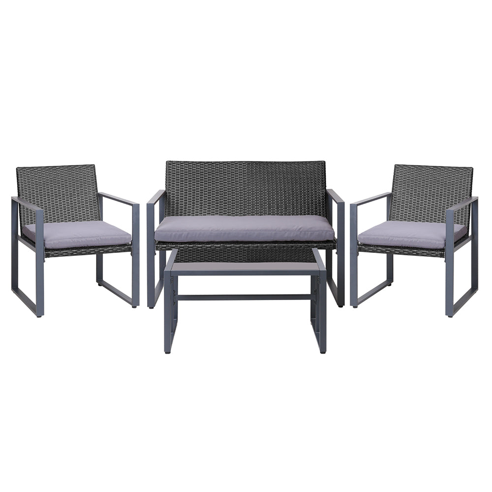 Gardeon 4 PCS Outdoor Dining Set Lounge Setting Patio Wicker Chairs Table w/Cover