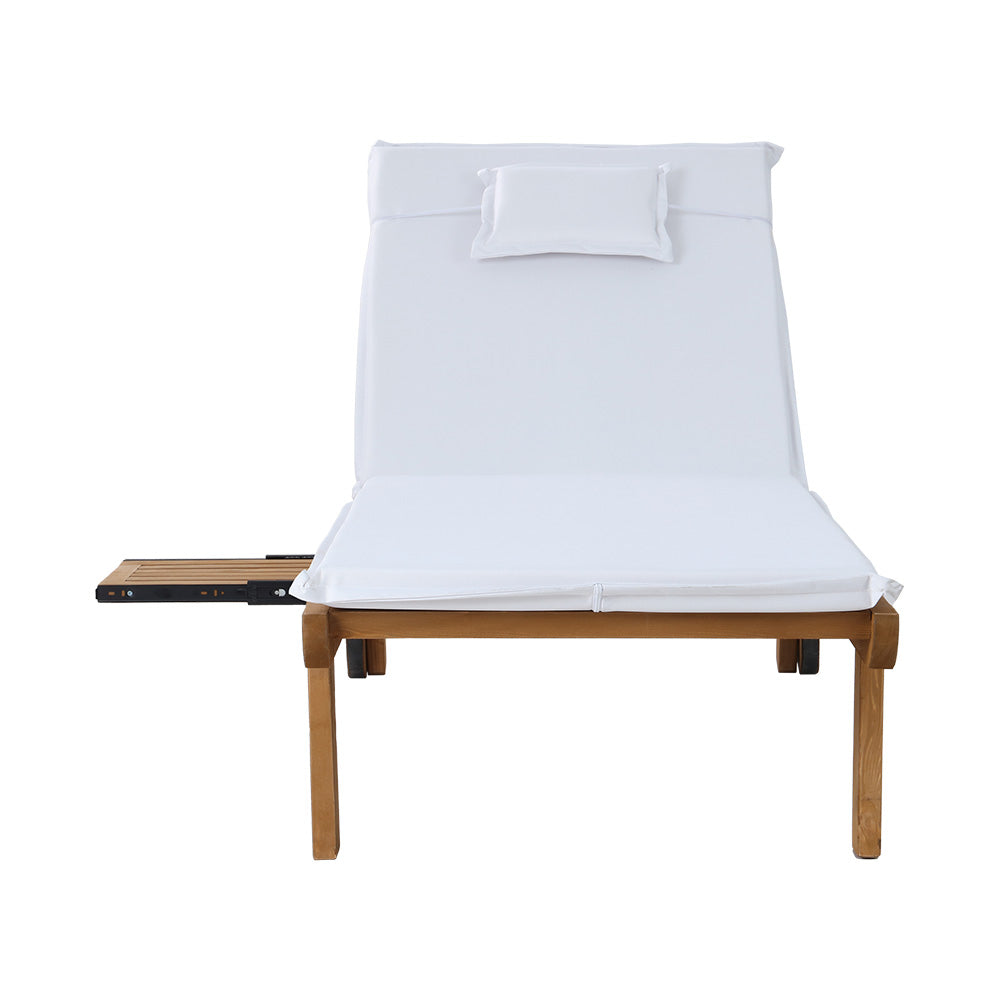 Gardeon Sun Lounge Wooden Lounger Outdoor Furniture Day Bed Wheel Patio White