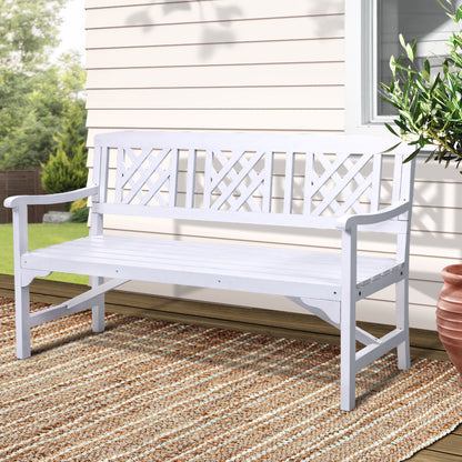 Gardeon Wooden Garden Bench 3 Seat Patio Furniture Timber Outdoor Lounge Chair White