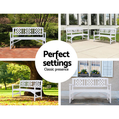 Gardeon Wooden Garden Bench 3 Seat Patio Furniture Timber Outdoor Lounge Chair White