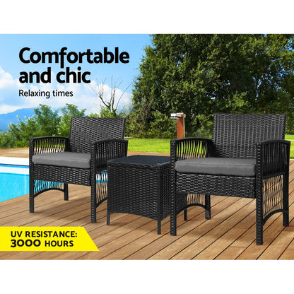 Gardeon Patio Furniture Outdoor Bistro Set Dining Chairs Setting 3 Piece Wicker